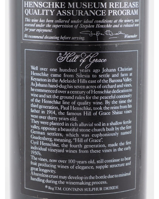 1986 Henschke Hill Of Grace Shiraz 750ml back label