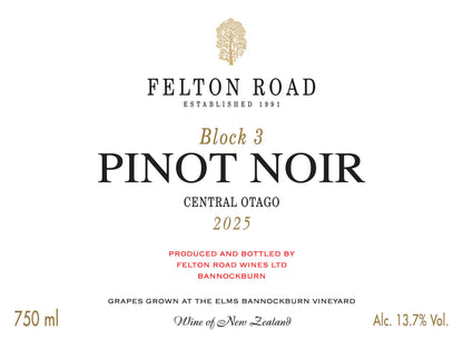 2025 Felton Road Block 3 Pinot Noir 750ml Label