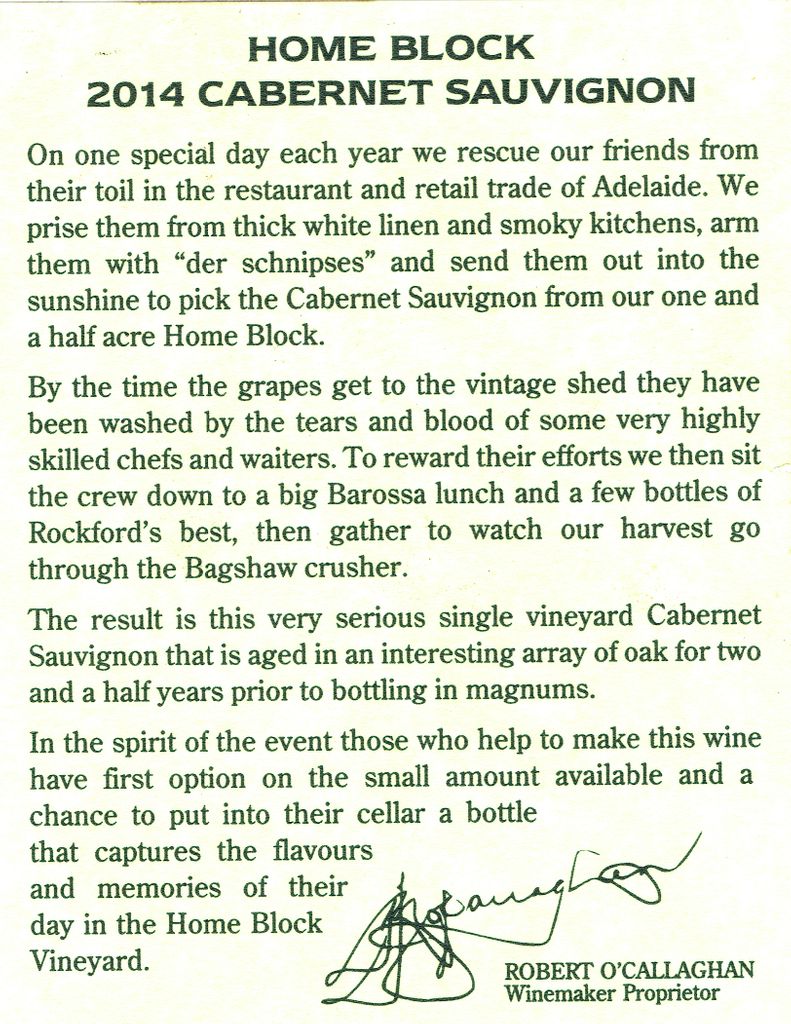 2014 Rockford Home Block Cabernet Sauvignon 1.5L Magnum