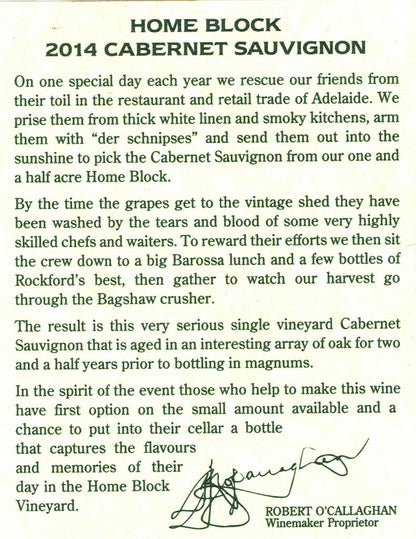 2014 Rockford Home Block Cabernet Sauvignon 1.5L Magnum