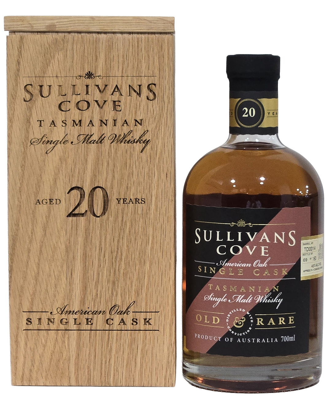 Sullivans Cove Old & Rare 20 Year Old American Oak Single Cask TD0014 Single Malt Whisky 700ml Original Timber Gift Box