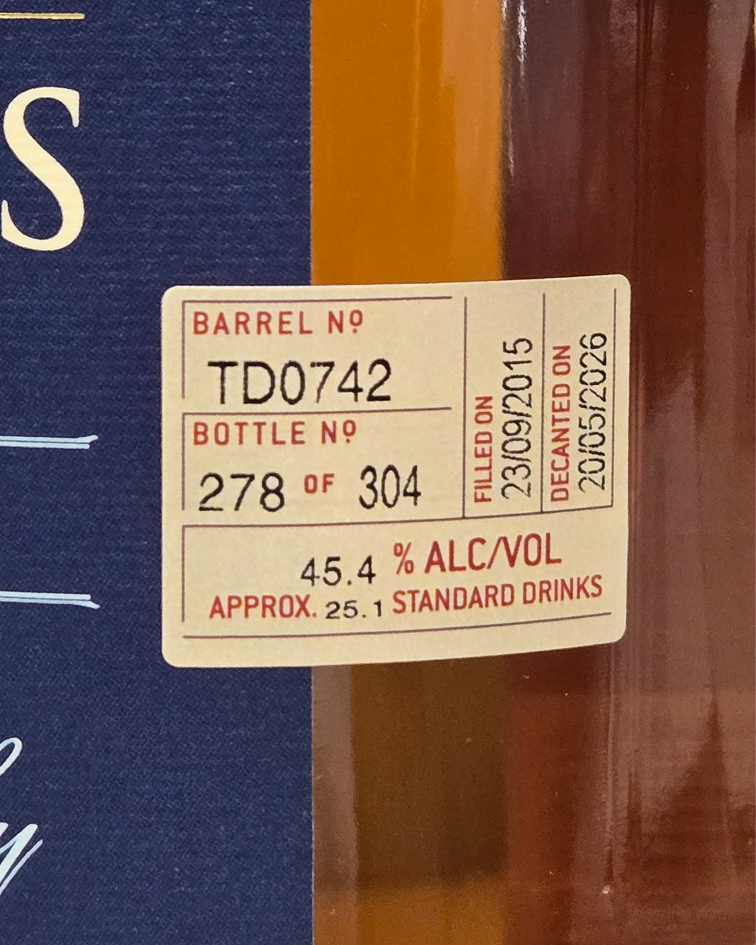Sullivans Cove French Oak Ex-Tawny Single Cask TD0742 Single Malt Whisky 700ml Gift Box